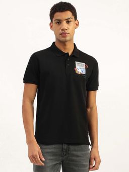 United Colors of Benetton - Black Relaxed Fit Graphic Polo T-Shirt