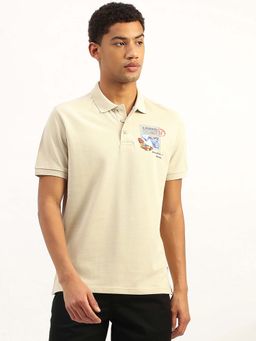 United Colors of Benetton - Beige Relaxed Fit Graphic Polo T-Shirt