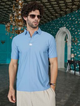 Campus Sutra - Men'S Powder Blue Seamless Waffle Polo T-Shirt