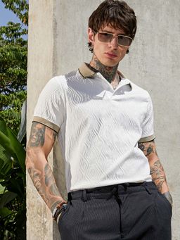 Campus Sutra - Men'S Chalk White Ripple-Logenze Polo T-Shirt