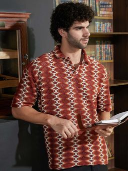 Campus Sutra - Men'S Burnt Sienna Folk-Logenze Oversized Polo T-Shirt