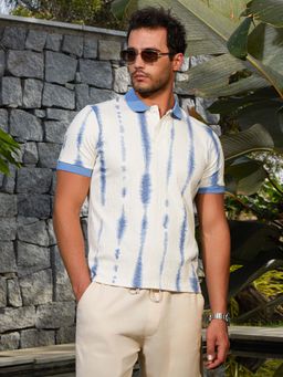 Campus Sutra - Men'S Daisy White Tie-Dye Tactile Polo T-Shirt