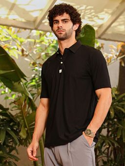 Campus Sutra - Men'S Onyx Black Seamless Cuboid Polo T-Shirt