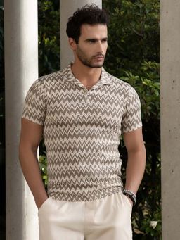 Campus Sutra - Men'S French Zig-Zag Knit Polo T-Shirt