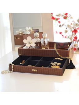 CasaGold - Leather Storage Tea Tray Organiser - Tan Brown