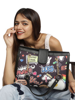 MINI WESST - Black Casual Printed Tote Bag
