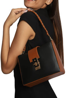 MINI WESST - Black Solid Handheld Bag With Detachable Strap