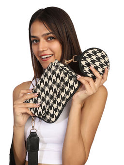MINI WESST - Black And White Graphic Sling Bag and Pouch (Set of 2)