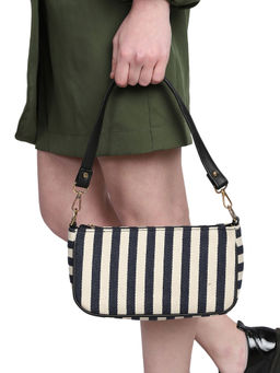 MINI WESST - Black Casual Fabric Striped Handheld Bag