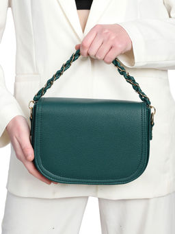 MINI WESST - Green Casual Synthetic Leather Solid Handheld Bag