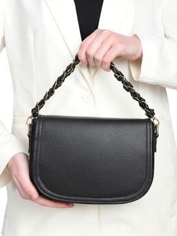 MINI WESST - Black Casual Synthetic Leather Solid Handheld Bag