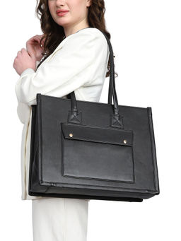 MINI WESST - Black Casual Pu Solid Tote Bag