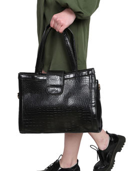 MINI WESST - Black Casual Synthetic Leather Textured Tote Bag