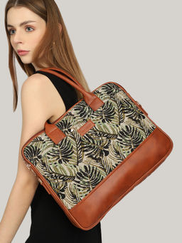 MINI WESST - Green Printed Fabric Detachable Strap Laptop Bag