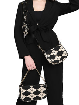 MINI WESST - Black Casual Fabric Self Design Sling Bag (Set of 3)