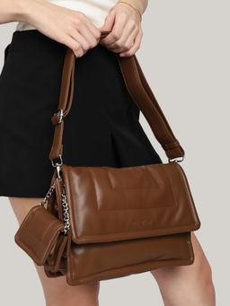 MINI WESST - Brown Solid Handheld Bag and Pouch (Set of 2)