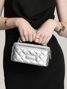 MINI WESST - Silver Textured Sling Bag with Detachable Strap