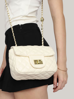 MINI WESST - White Solid Sling Bag with Detachable Strap