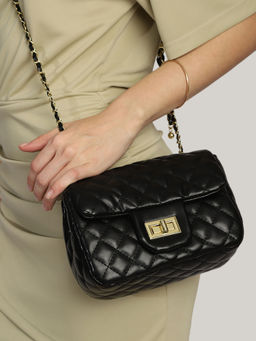 MINI WESST - Black Textured Sling Bag with Detachable Strap