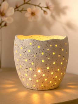 Metalsmith - Decorative Speckled Stone Finish Votive Candle Holders With Wavy Edges
