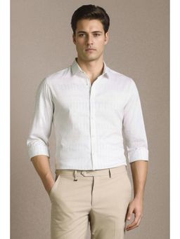 Louis Philippe - Men White Stripe Full Sleeves Casual Shirt