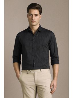 Louis Philippe - Men Black Stripe Full Sleeves Casual Shirt