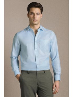 Louis Philippe - Men Light Blue Textured Full Sleeves Formal Shirt