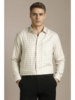 Louis Philippe - Men Beige Check Full Sleeves Formal Shirt
