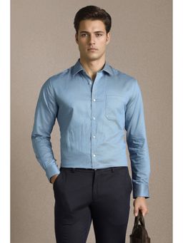 Louis Philippe - Men Light Blue Textured Full Sleeves Formal Shirt