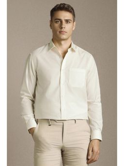 Louis Philippe - Men Cream Solid Full Sleeves Formal Shirt