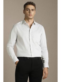 Louis Philippe - Men White Stripe Full Sleeves Formal Shirt