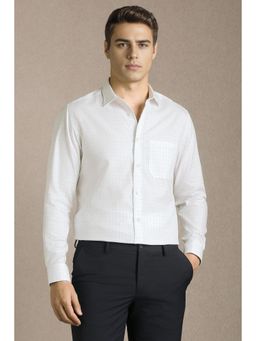 Louis Philippe - Men White Check Full Sleeves Formal Shirt