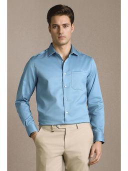 Louis Philippe - Men Light Blue Textured Full Sleeves Formal Shirt