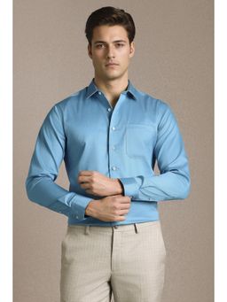 Louis Philippe - Men Light Blue Textured Full Sleeves Formal Shirt