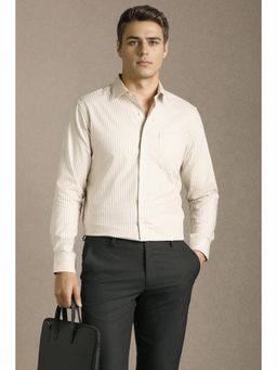 Louis Philippe - Men Beige Stripe Full Sleeves Formal Shirt