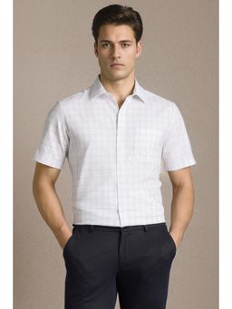 Louis Philippe - Men White Check Half Sleeves Formal Shirt