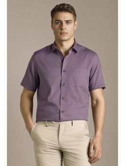Louis Philippe - Men Purple Textured Half Sleeves Formal Shirt