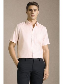 Louis Philippe - Men Pink Textured Half Sleeves Formal Shirt