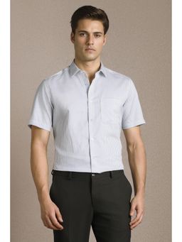 Louis Philippe - Men White Stripe Half Sleeves Formal Shirt