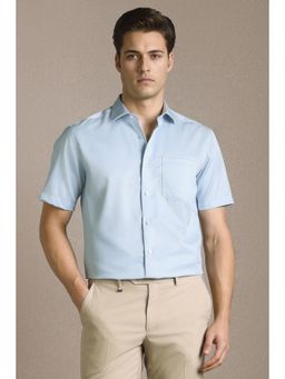 Louis Philippe - Men Light Blue Textured Half Sleeves Formal Shirt