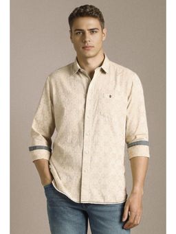 Louis Philippe - Men Beige Textured Full Sleeves Casual Shirt