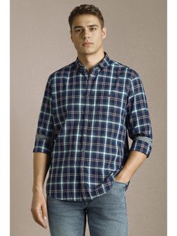 Louis Philippe - Men Navy Check Full Sleeves Casual Shirt