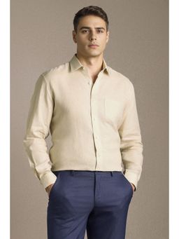 Louis Philippe - Men Cream Solid Full Sleeves Formal Shirt