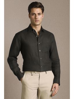 Louis Philippe - Men Black Solid Full Sleeves Formal Shirt
