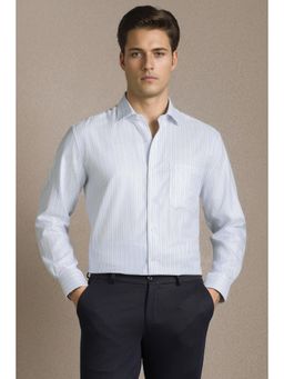 Louis Philippe - Men White Stripe Full Sleeves Formal Shirt