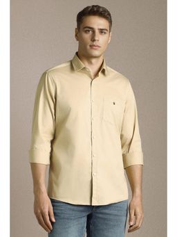 Louis Philippe - Men Beige Solid Full Sleeves Casual Shirt