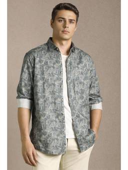 Louis Philippe - Men Grey Print Full Sleeves Casual Shirt