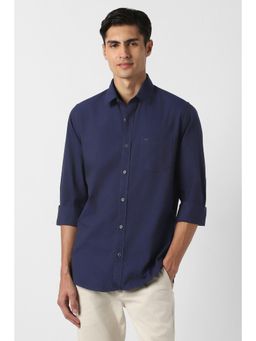 Peter England - Men Navy Slim Fit Solid Full Sleeves Casual Shirt