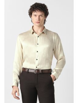Van Heusen - Men Beige Print Full Sleeves Party Shirt