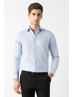 Van Heusen - Men Light Blue Textured Full Sleeves Formal Shirt